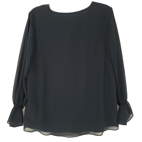 Calvin Klein Black Chiffon V-Neck Blouse Medium - Picture 2 of 8